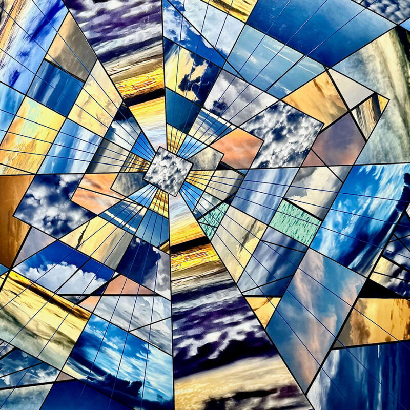 Levels, 28 in x 28 in collage on mat, 2024. $985