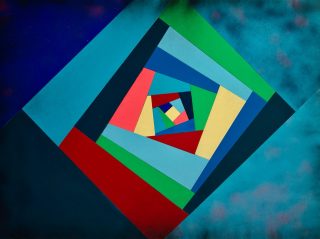 Shelter, 30x40” acrylic & collage on wood. Jan 2026, $2500.  #art #contemporaryart #abstractart #collage #geometricart