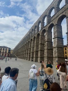 Before I left Madrid I took a day trip by bus to Segovia and Toledo.
That was a lot for one day, but I didn’t mind several hours driving through the countryside and figure one day I’ll return to Toledo, at least.
Segovia is known for its Roman aqueduct, about 16 km long. It was built in the second century and used into the 20th.
The castle in Segovia was the model for Walt Disney’s Snow White Castle. The views from it are some of most enchanting I have seen.
Toledo was a settlement before the Romans. After Rome collapsed it was a Visigoth capitol, then was conquered by Muslims in 711-12.
Much of today’s inner Toledo dates to Muslim rule… its narrow streets in particular. During this time, and even after Catholic King Alfonso VI of Castile captured it in 1085, Christians, Jews and Muslims lived there in relative harmony. It was the capitol of a reunited Spain (1492) until Charles V moved the capitol to Madrid around 1560.
The cathedral is immense. There are several famous El Greco paintings there, most notable “The Disrobing of Christ”. El Greco lived in Toledo the last decades of his life (he died in 1614).
#segovia #toledo