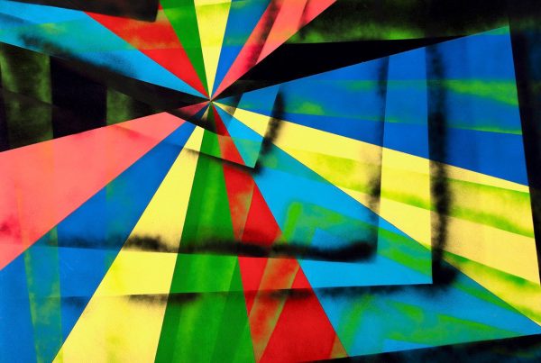 Timelines, 30” x 40” spray acrylic on wood panel, 2026