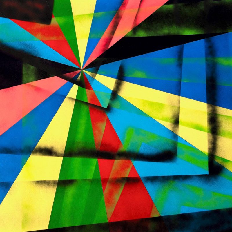 Timelines, 30” x 40” spray acrylic on wood panel, 2026