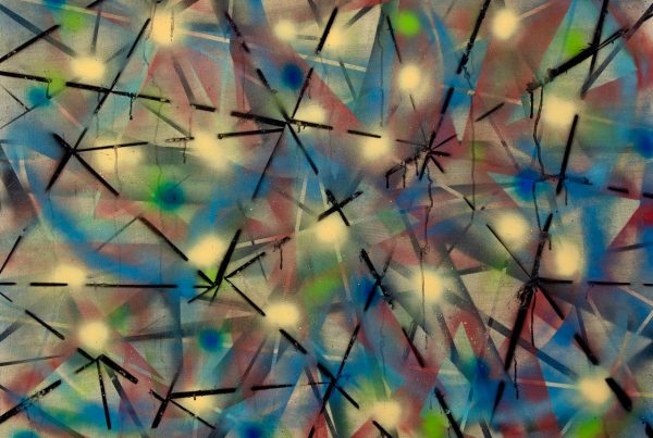 Fireworks in the Rain 30” x 40” spray acrylic on wood panel 2026