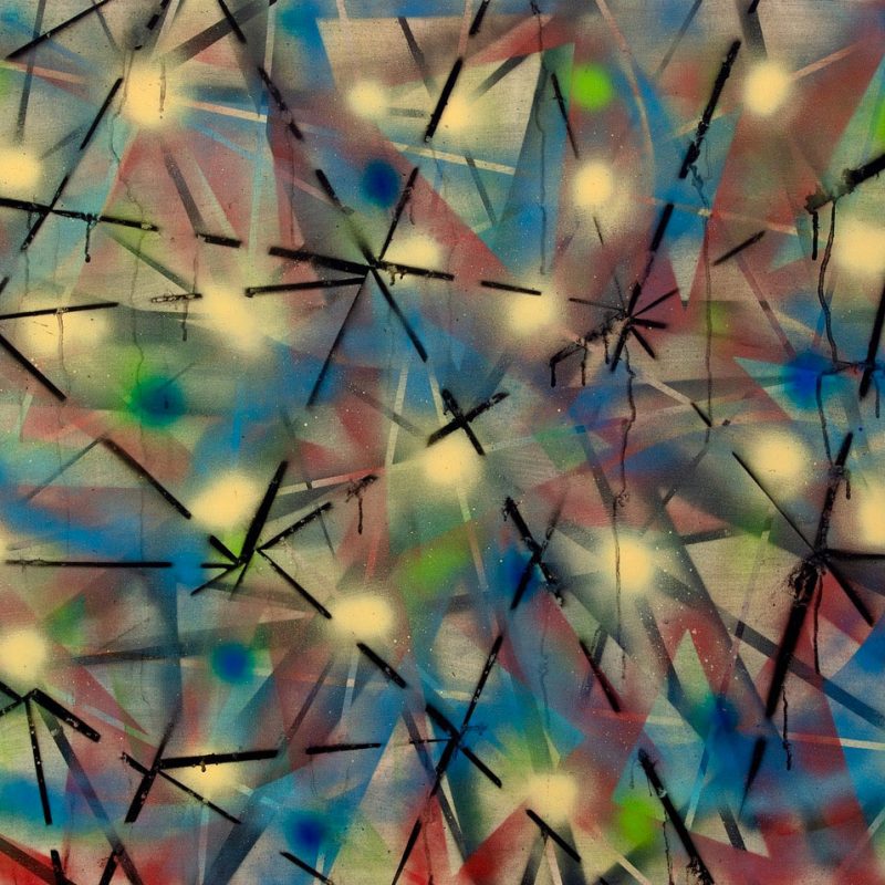 Fireworks in the Rain 30” x 40” spray acrylic on wood panel 2026